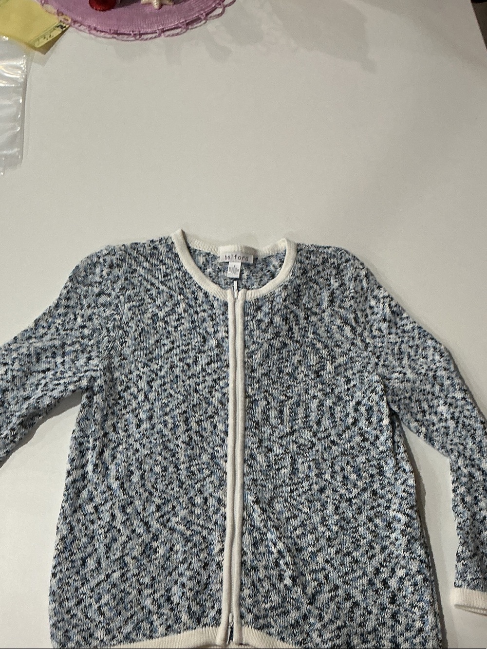 Talbots Marled Blue and White Zip-Front Knit Cardigan